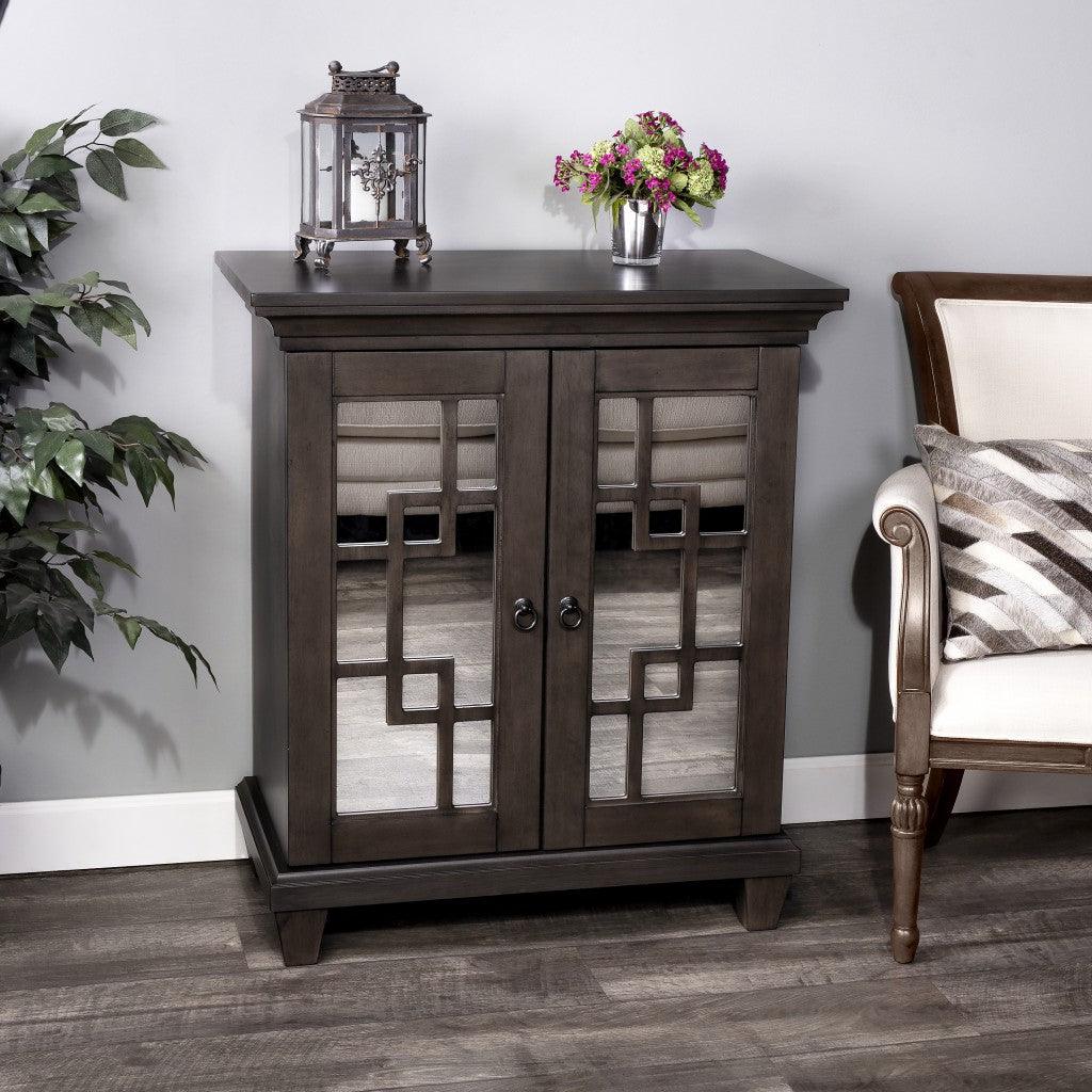 Dark Brown Fret Work Mirrored Accent Chest - AFS