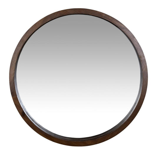 Simple Modern Dark Brown Round Wall Mirror - AFS