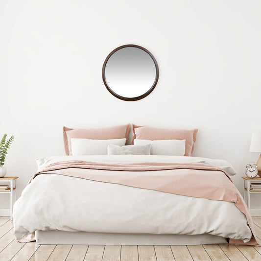 Simple Modern Dark Brown Round Wall Mirror - AFS