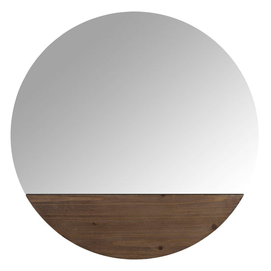 Contemporary Round Wall Mirror with Wooden Detailing - AFS