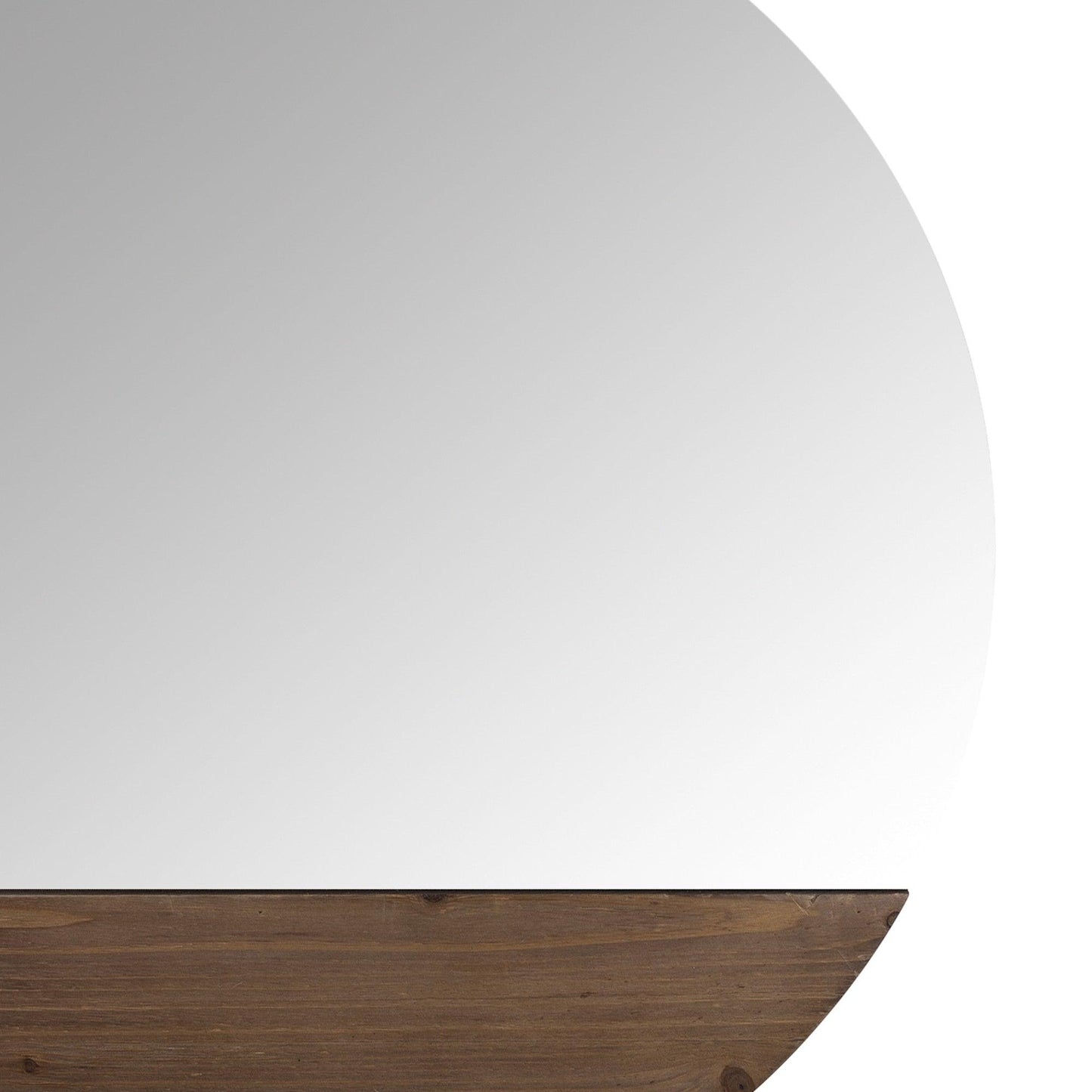 Contemporary Round Wall Mirror with Wooden Detailing - AFS