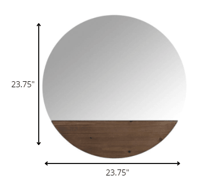 Contemporary Round Wall Mirror with Wooden Detailing - AFS