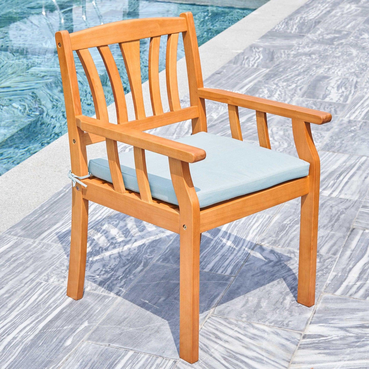 Light Wood Dining Armchair with Vertical Slats - AFS