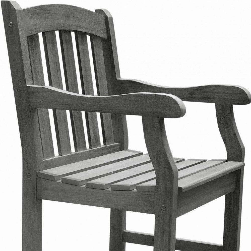 Distressed Patio Armchair with Horizontal Slats - AFS