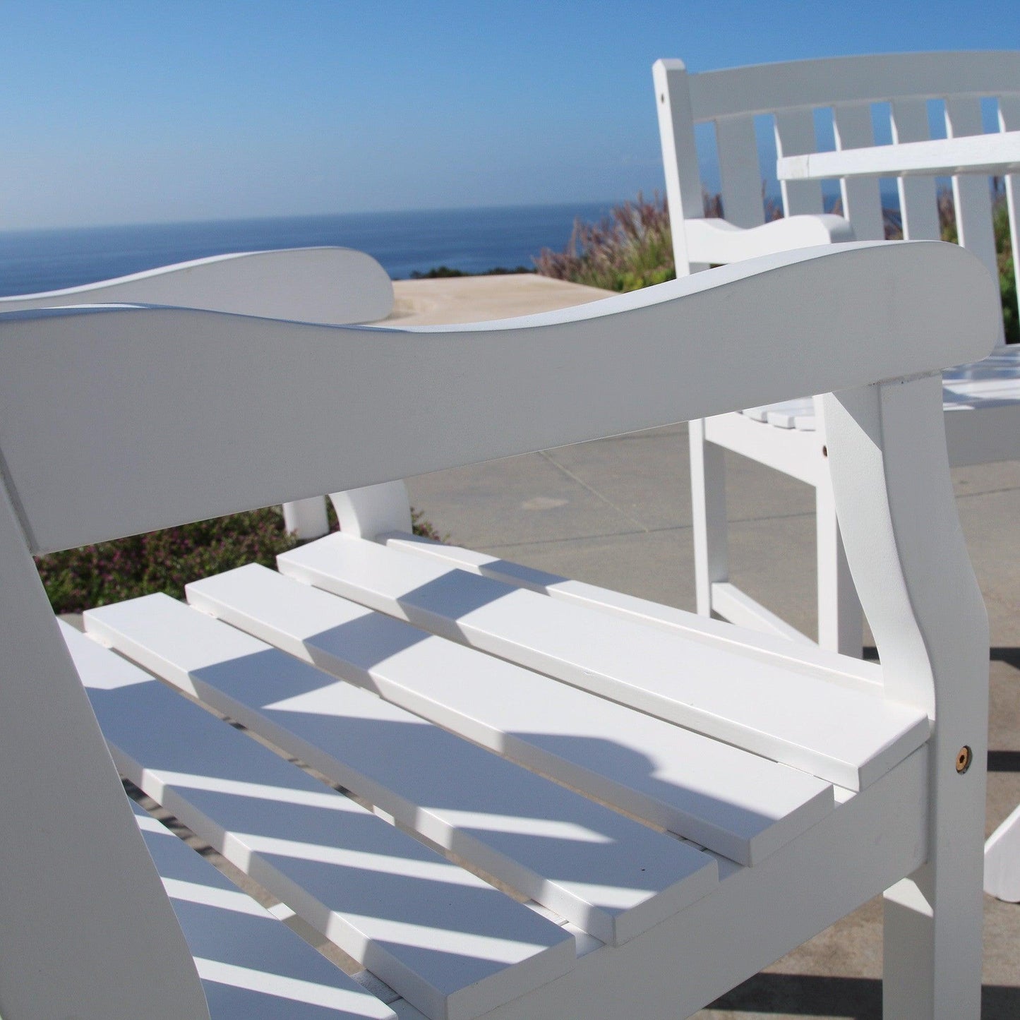 White Patio Armchair with Horizontal Slats - AFS