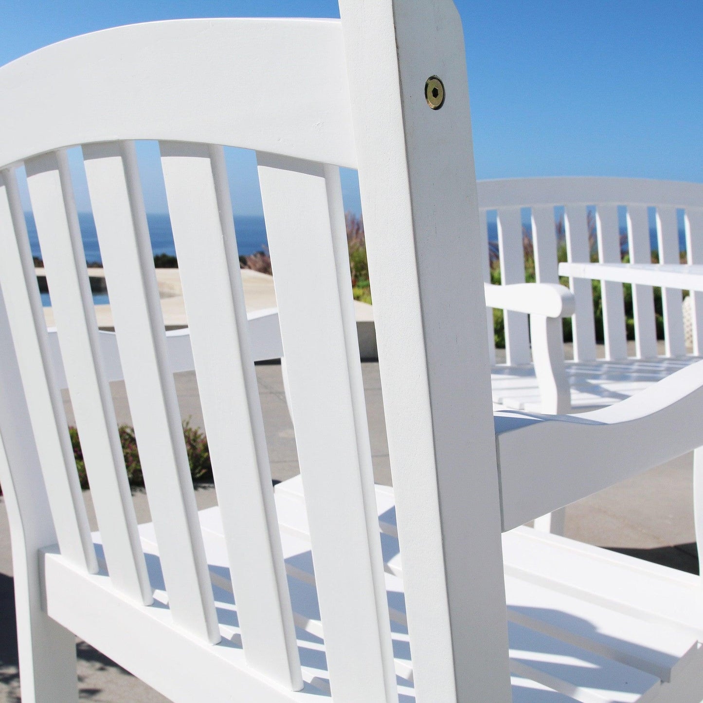 White Patio Armchair with Horizontal Slats - AFS