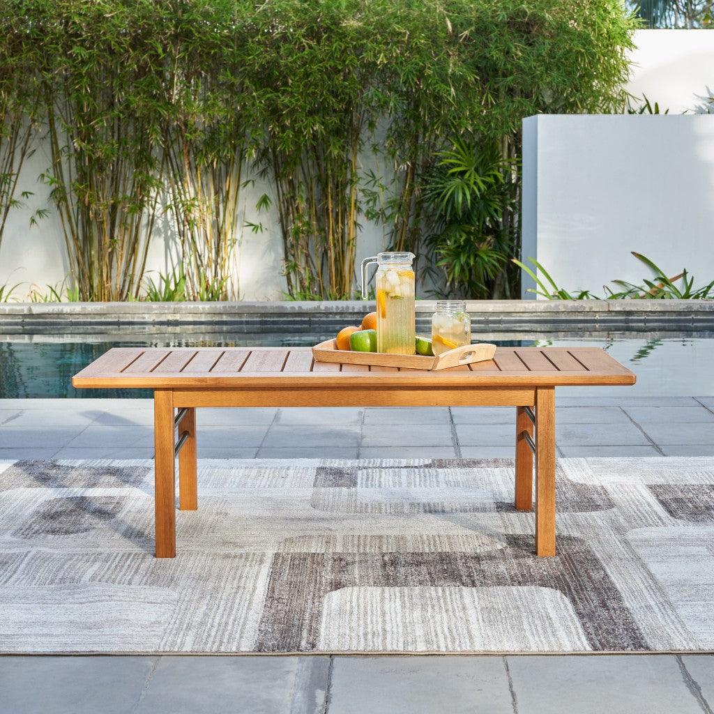 Natural Wood Metal Base Rectangular Coffee Table - AFS