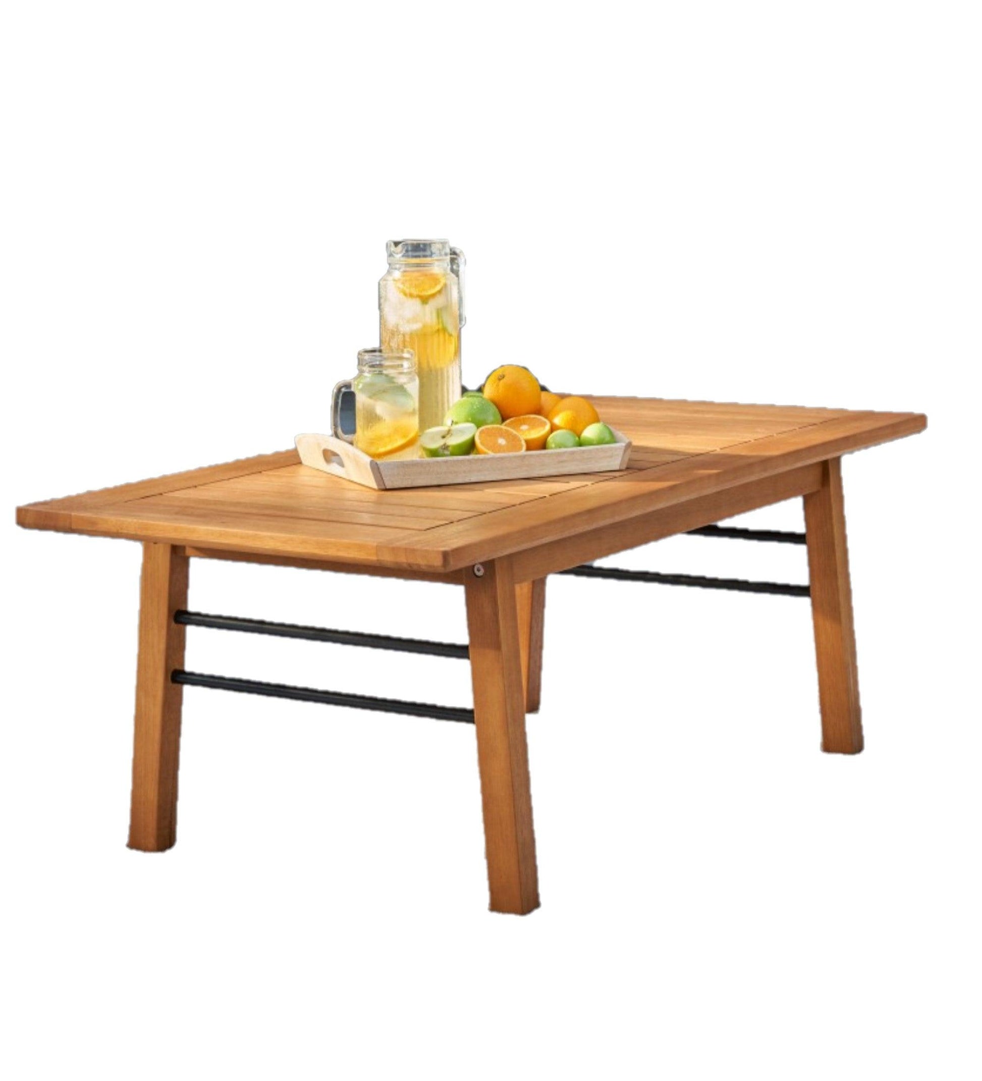 Natural Wood Metal Base Rectangular Coffee Table - AFS