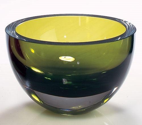 Moss Green Mouth Blown Polish Crystal Thick Walled Bowl - AFS