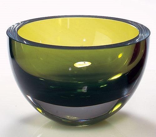 Moss Green Mouth Blown Polish Crystal Thick Walled Bowl - AFS