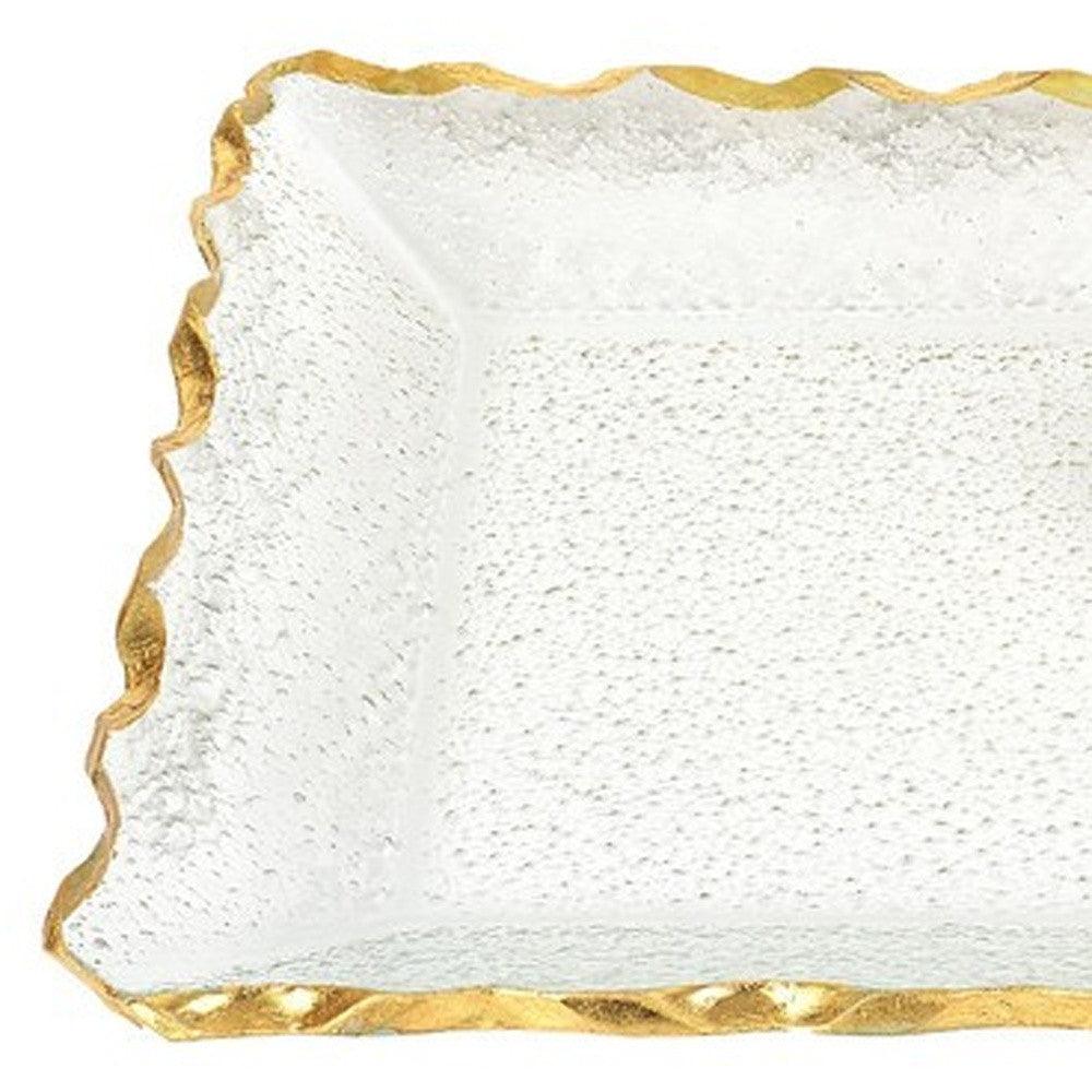 Bubble Glass Scalloped Gold Rim Rectangular Platter or Tray - AFS