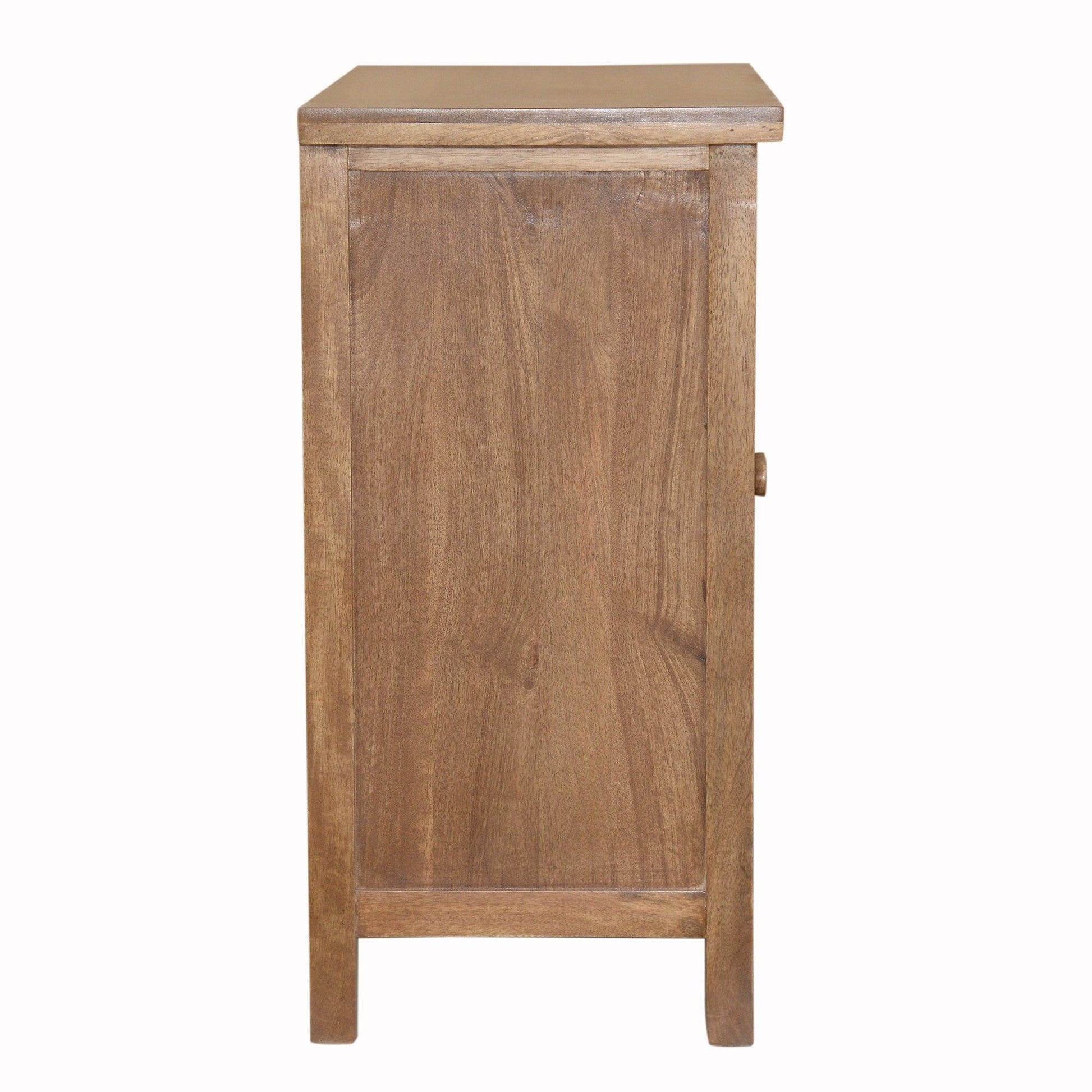 Artisanal Handcarved Natural Wood Double Door Cabinet - AFS