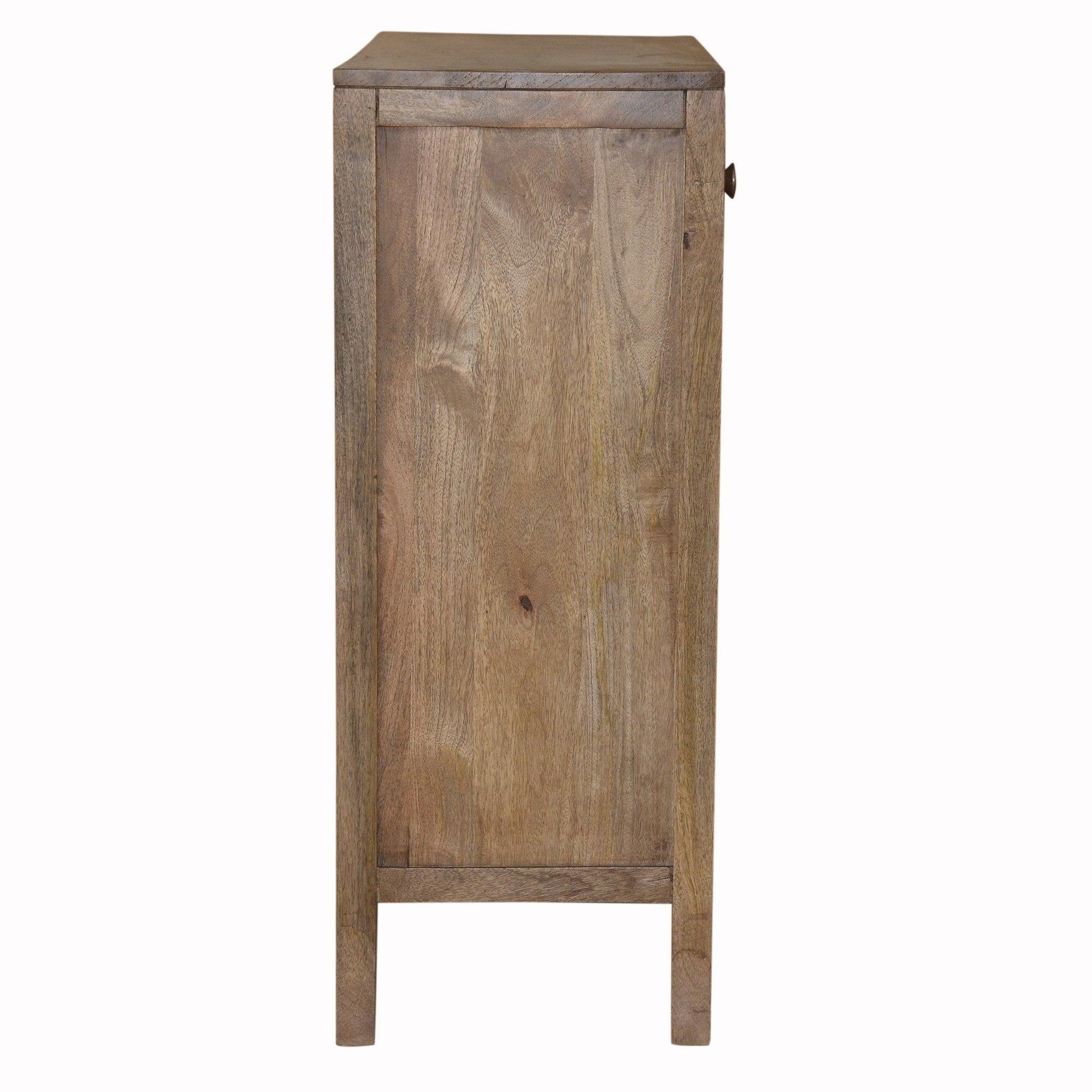 Artisanal Handcarved Dark Wood Accent Storage Cabinet - AFS