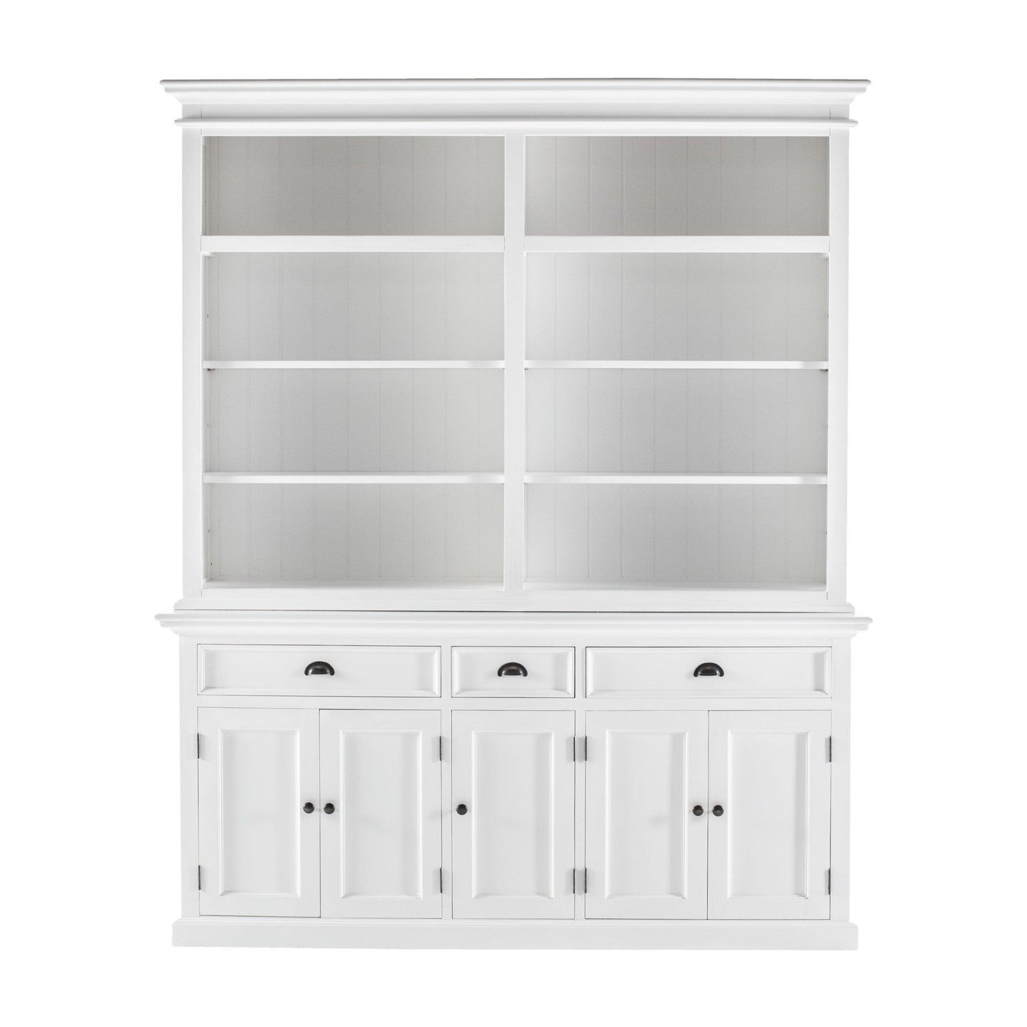 Classic White Hutch Bookcase with 5 Doors and 3 Drawers - AFS