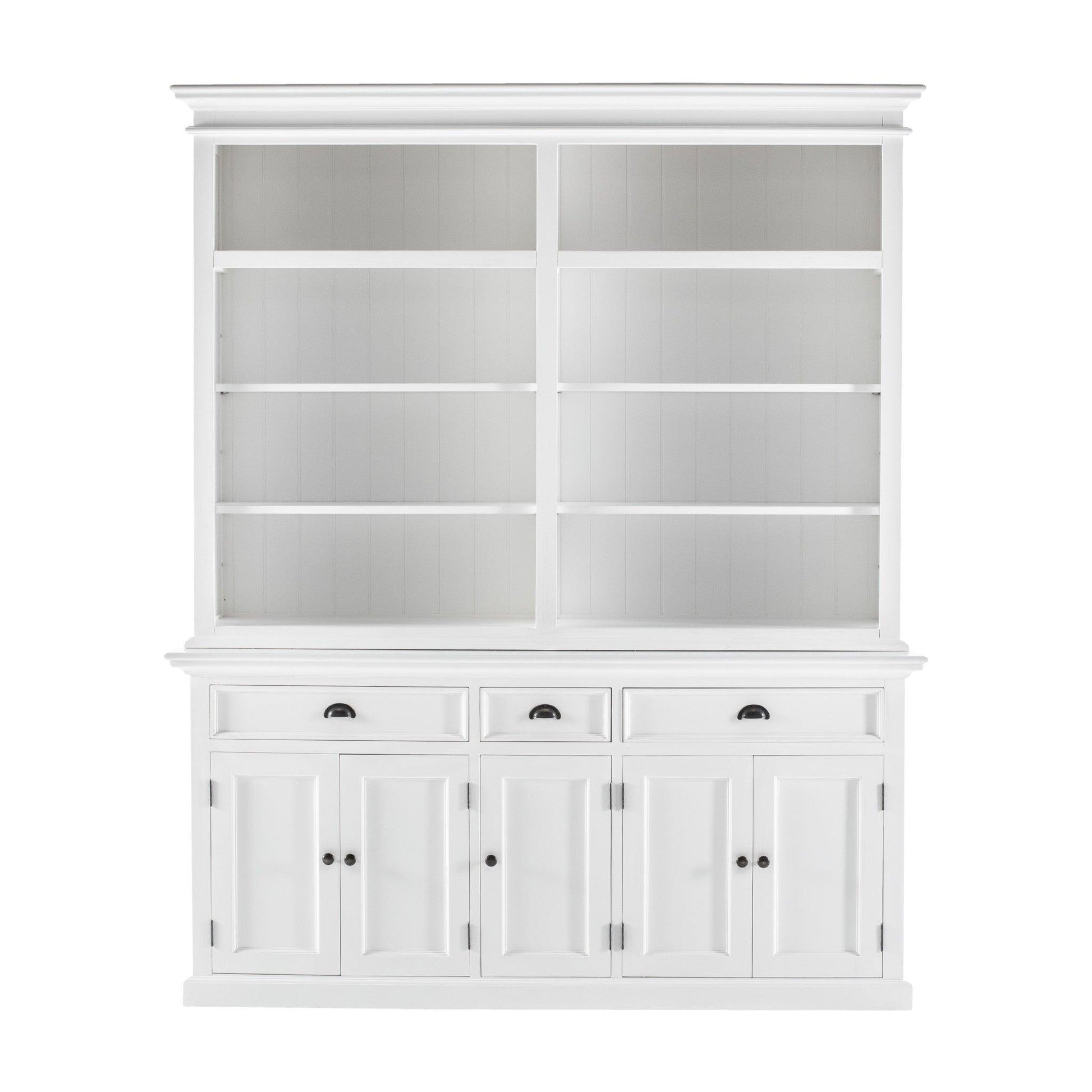 Classic White Hutch Bookcase with 5 Doors and 3 Drawers - AFS