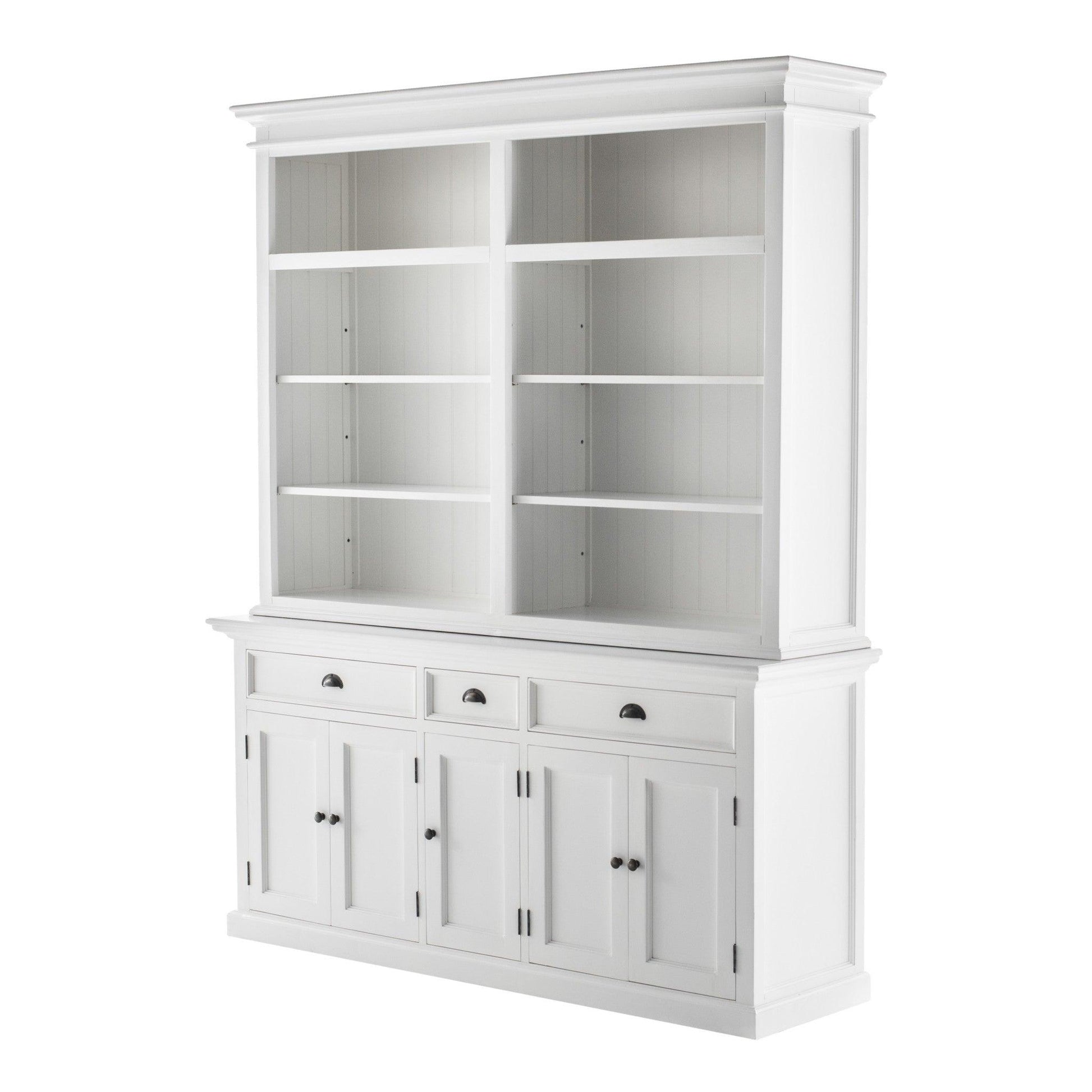 Classic White Hutch Bookcase with 5 Doors and 3 Drawers - AFS