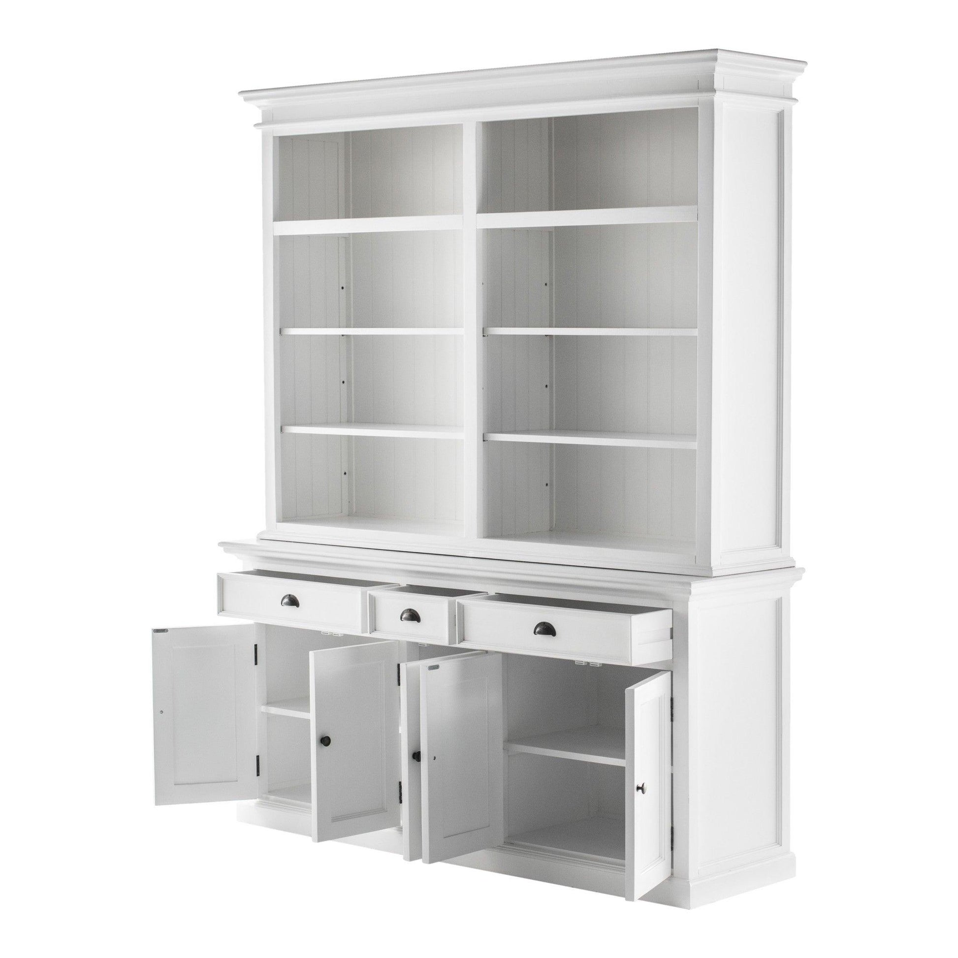 Classic White Hutch Bookcase with 5 Doors and 3 Drawers - AFS