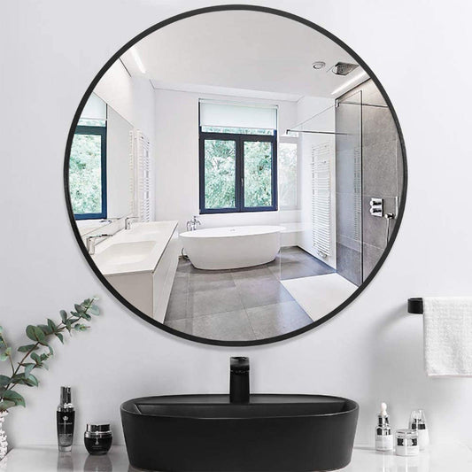 Minimal Black Round Wall Mirror - AFS