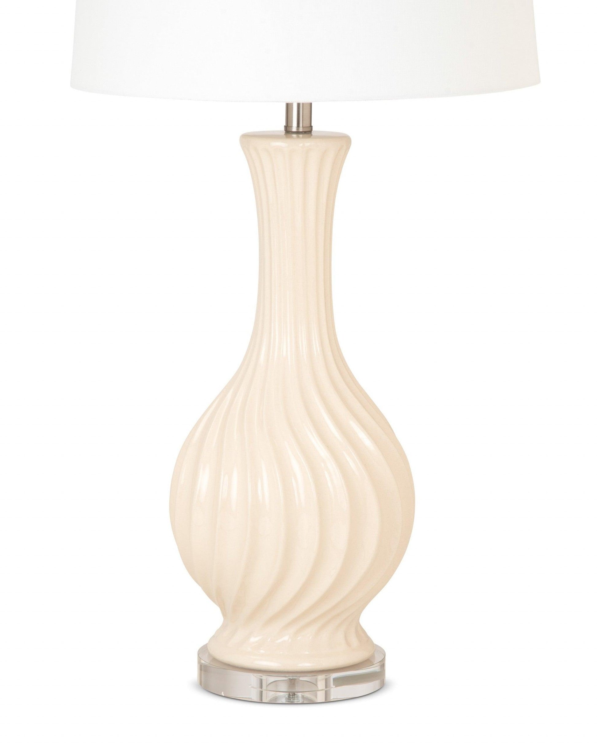 Set of 2 Beige Curved Ceramic Table Lamps - AFS