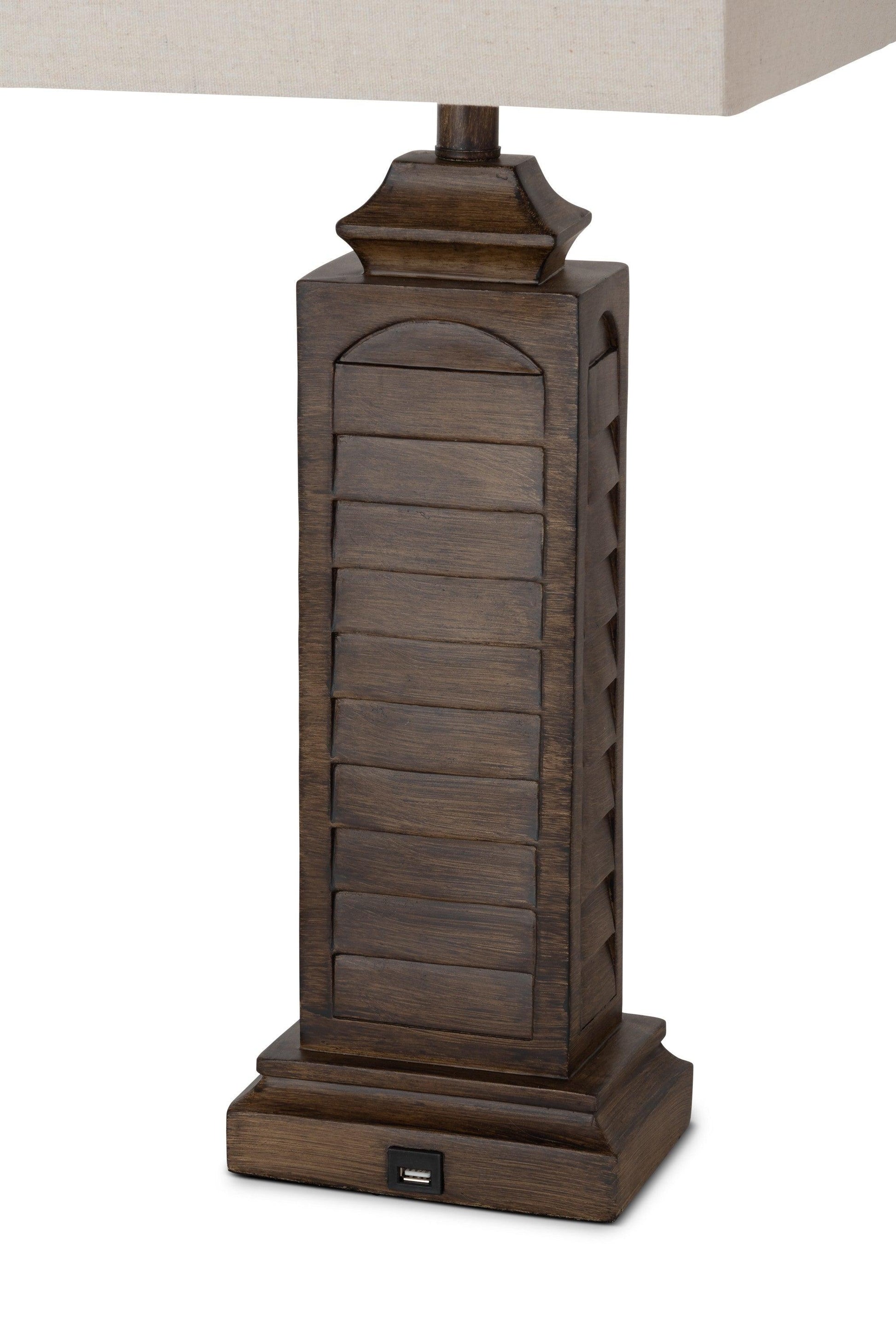 Set of 2 Brown Louver Base Table Lamps with USB - AFS
