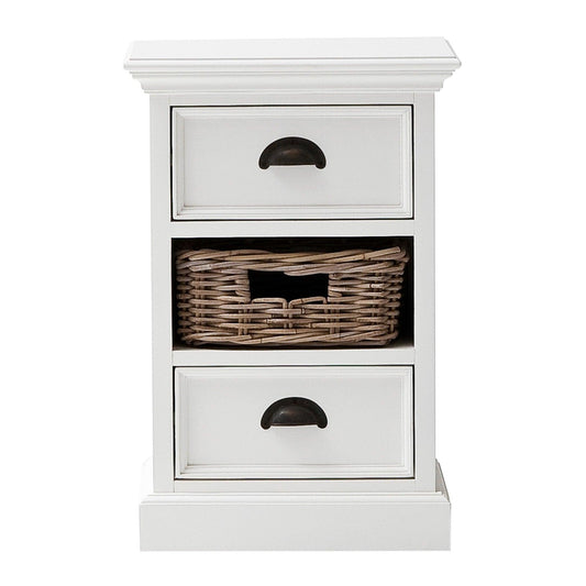 Classic White Two Drawer Nightstand Unit with Basket - AFS