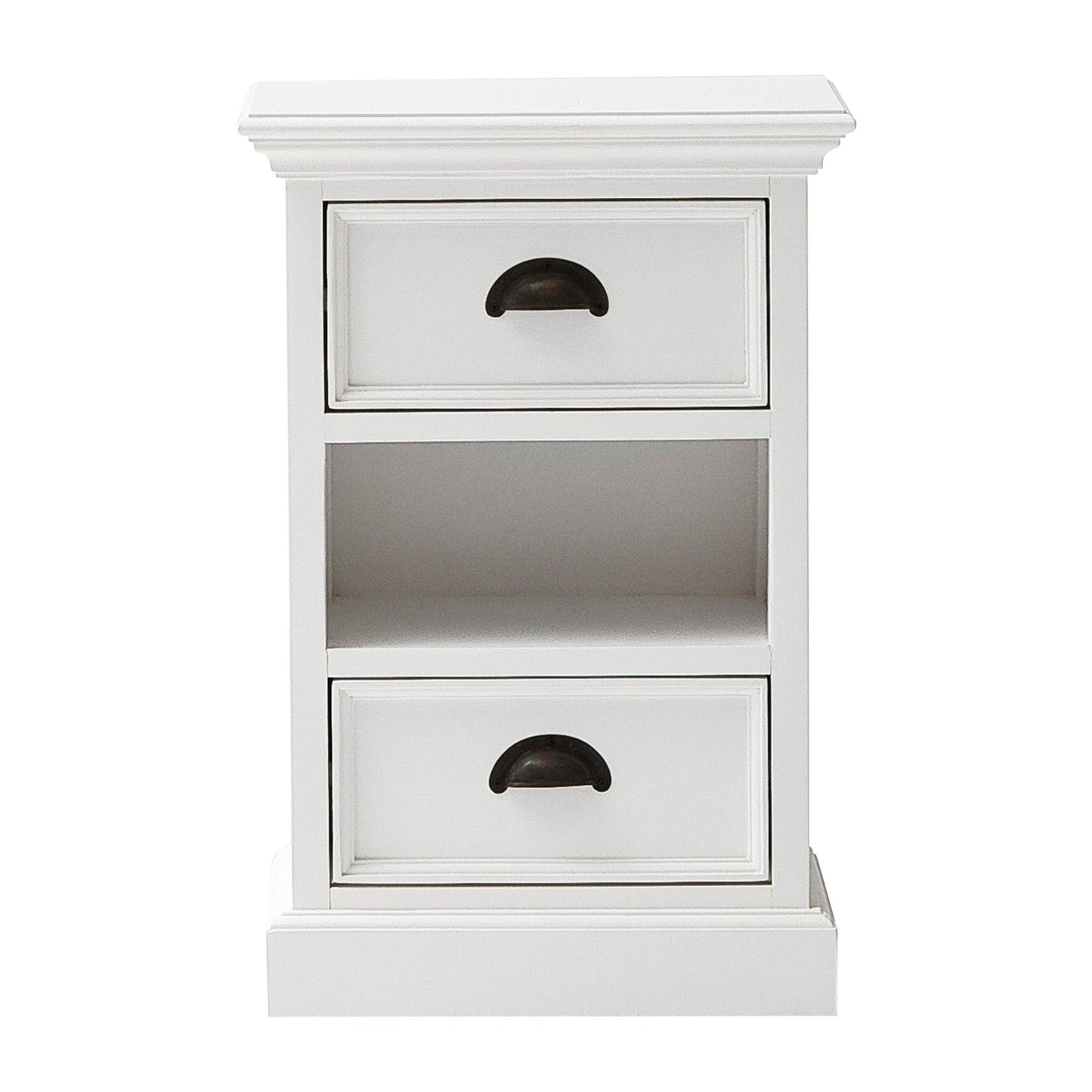 Classic White Two Drawer Nightstand Unit with Basket - AFS