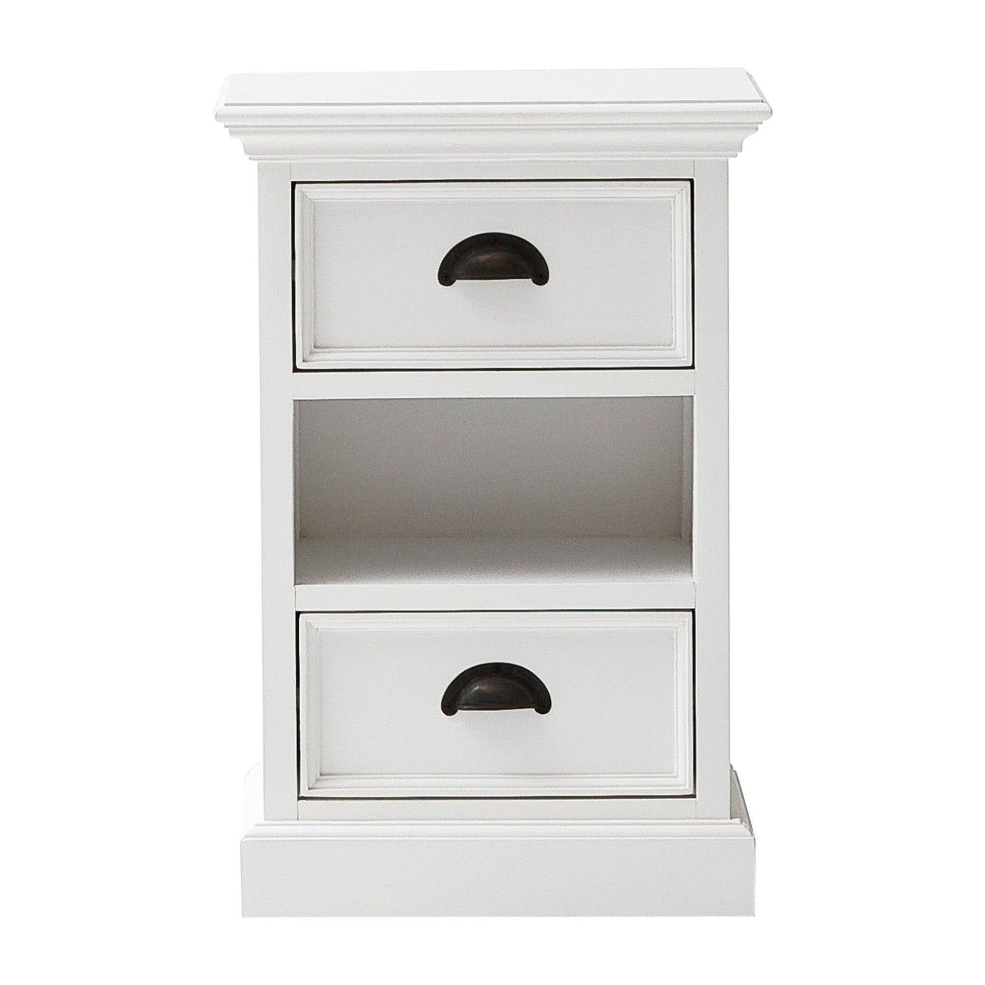 Classic White Two Drawer Nightstand Unit with Basket - AFS