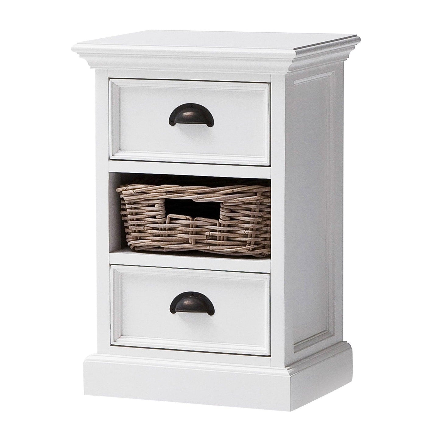 Classic White Two Drawer Nightstand Unit with Basket - AFS