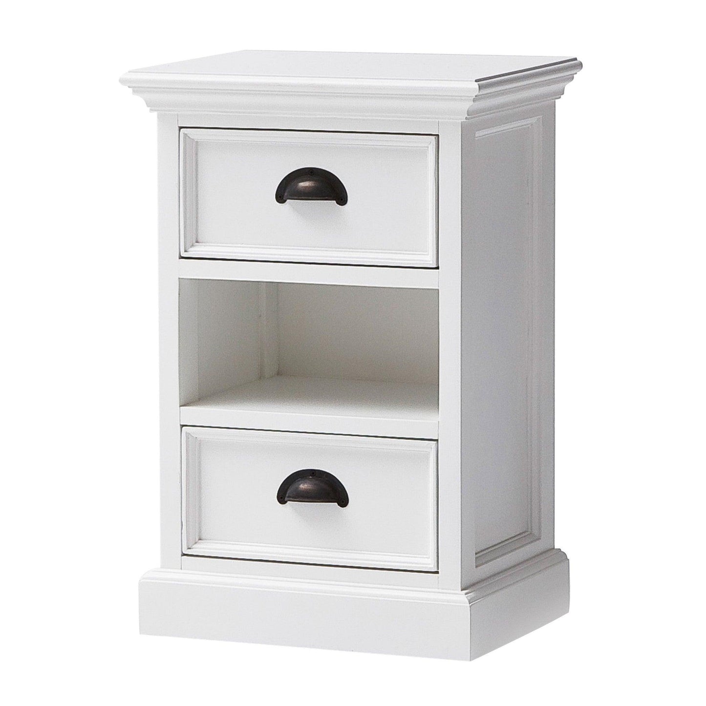 Classic White Two Drawer Nightstand Unit with Basket - AFS