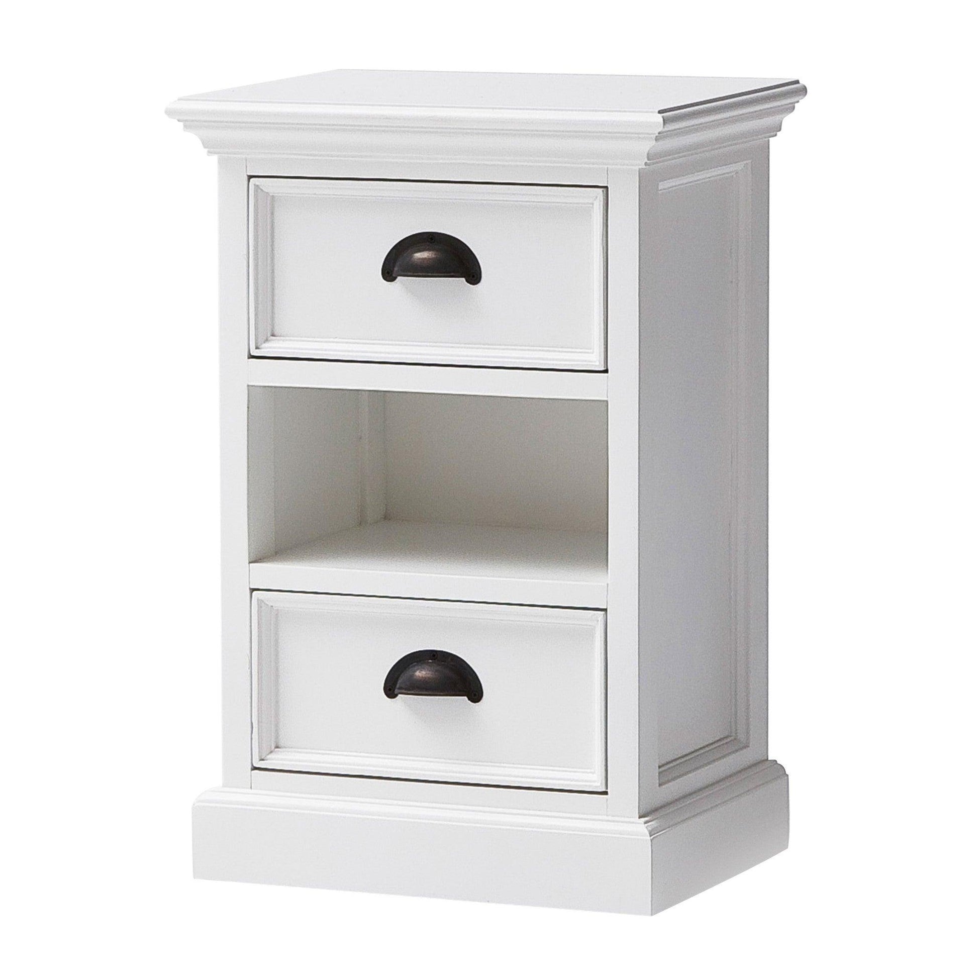 Classic White Two Drawer Nightstand Unit with Basket - AFS