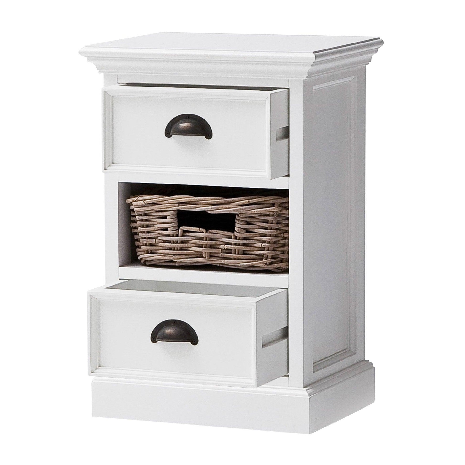 Classic White Two Drawer Nightstand Unit with Basket - AFS