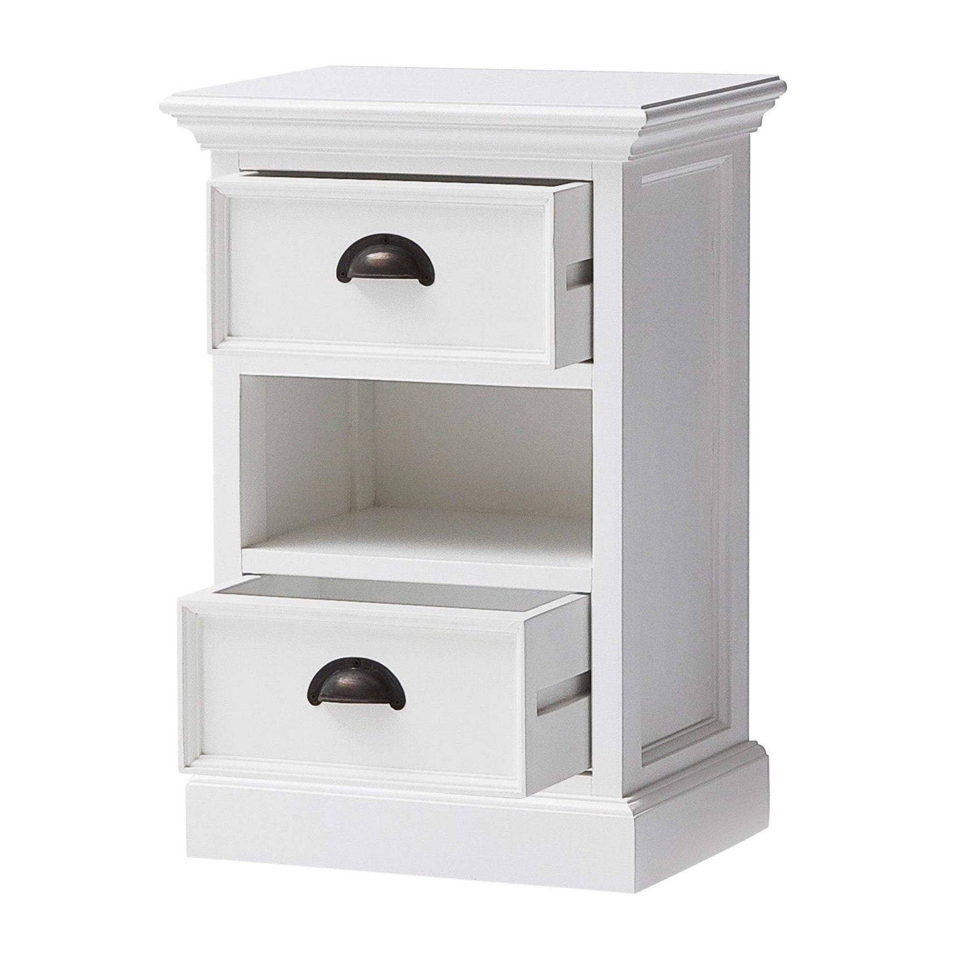 Classic White Two Drawer Nightstand Unit with Basket - AFS