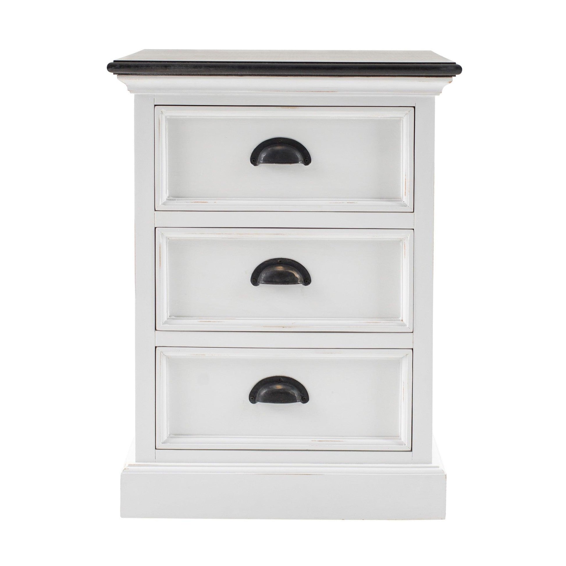 Distressed White and Deep Brown Three Drawer Nightstand - AFS