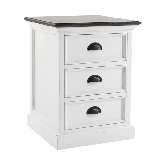 Distressed White and Deep Brown Three Drawer Nightstand - AFS