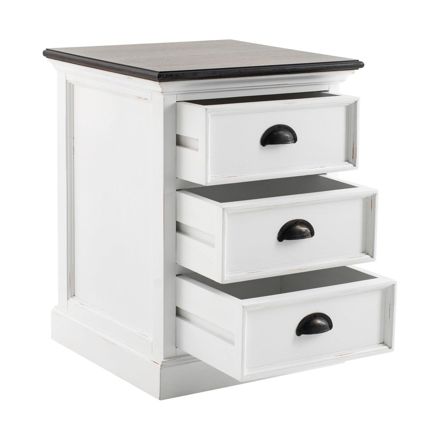 Distressed White and Deep Brown Three Drawer Nightstand - AFS