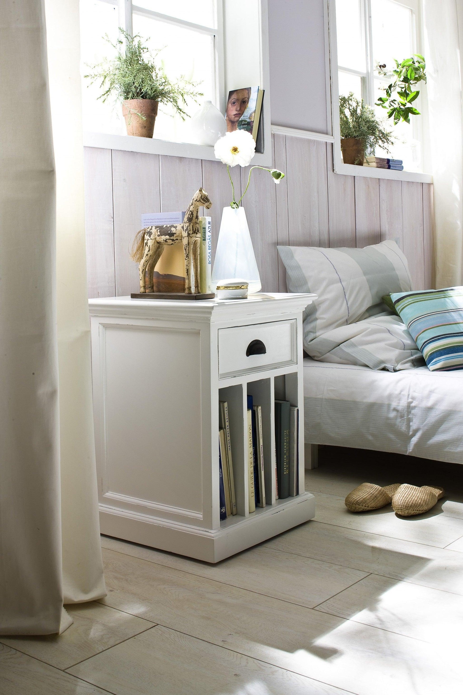 Classic White Nightstand With Dividers - AFS