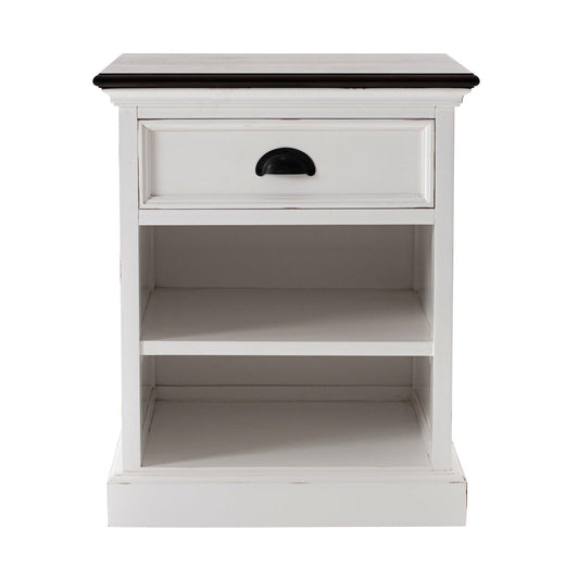 Distressed White and Deep Brown Nightstand With Shelves - AFS