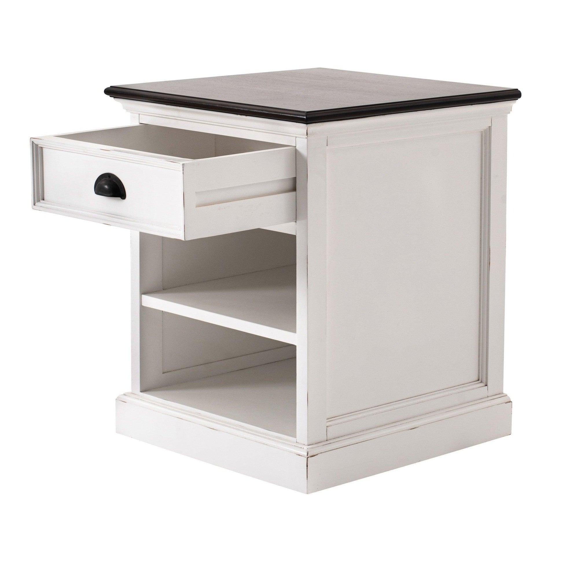 Distressed White and Deep Brown Nightstand With Shelves - AFS