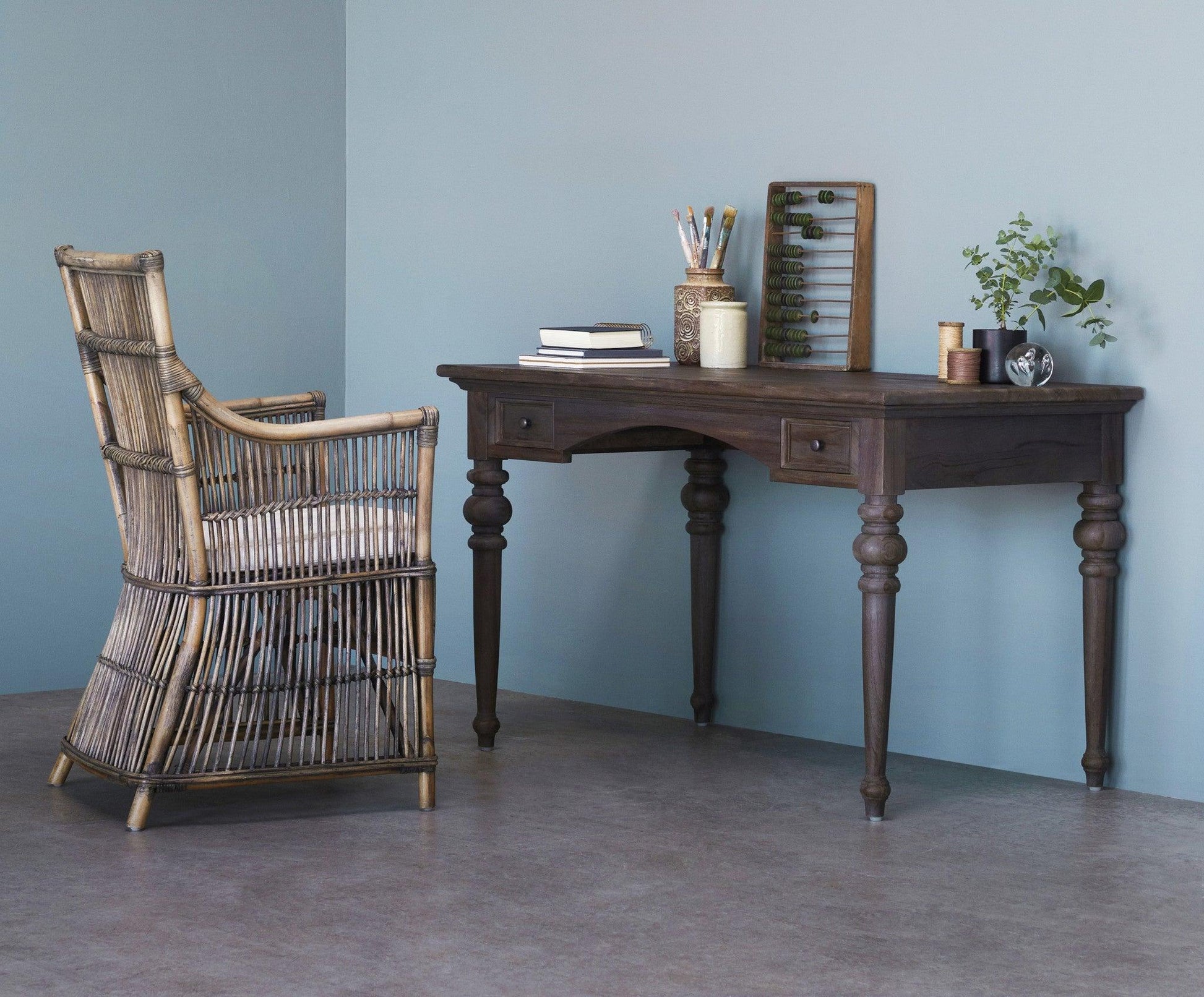 Antiqued Brown Teak Provencial Writing or Computer Desk - AFS