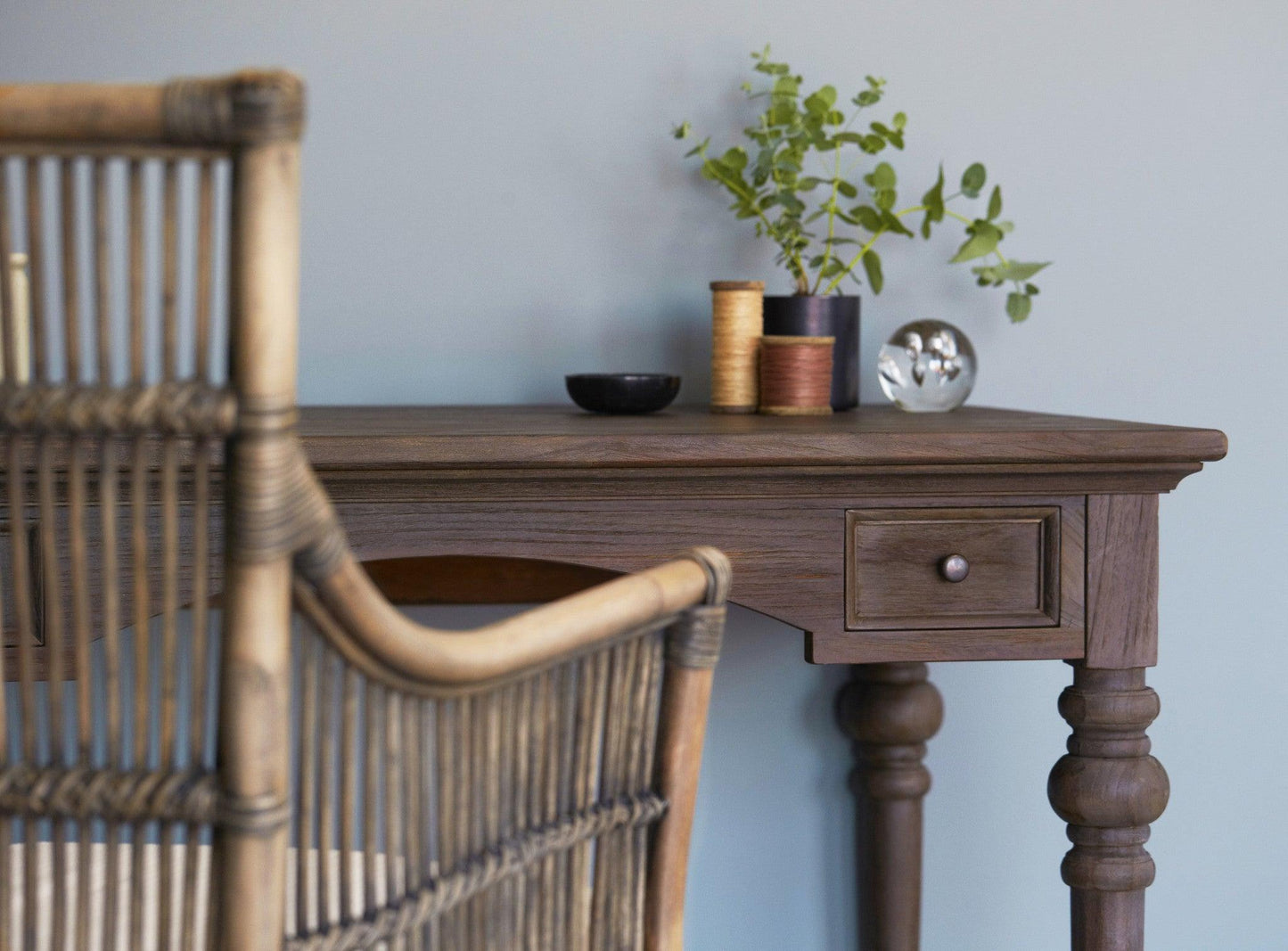 Antiqued Brown Teak Provencial Writing or Computer Desk - AFS