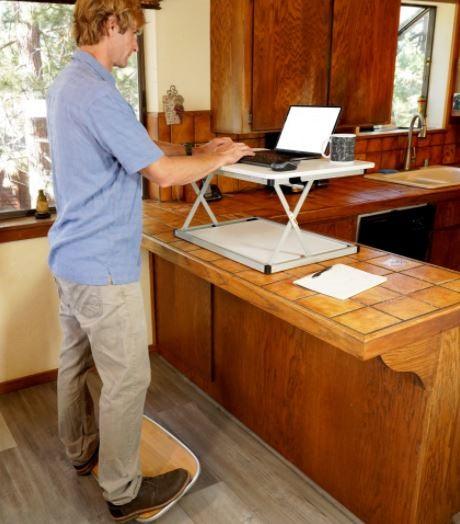 Bamboo and Silver Active Standing Desk Balance Board - AFS