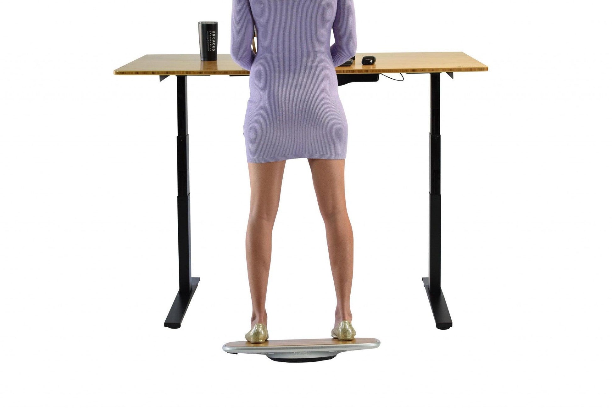 Bamboo and Silver Active Standing Desk Balance Board - AFS