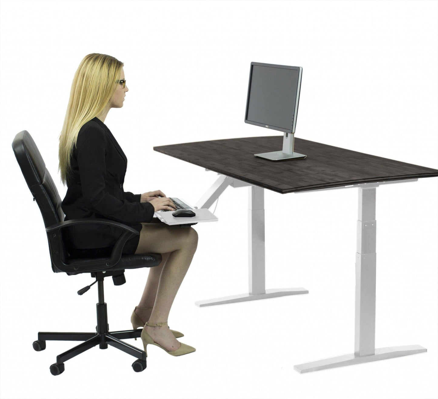 White and Black Bamboo Dual Motor Electric Office Adjustable Computer Desk - AFS