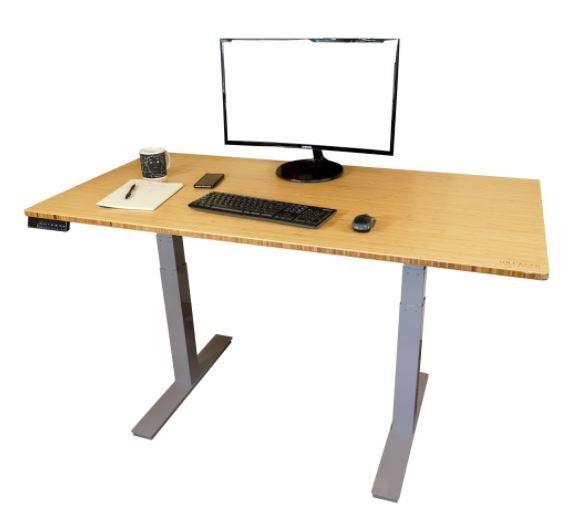 Gray and Natural Bamboo Dual Motor Electric Office Adjustable Computer Desk - AFS