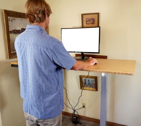 Gray and Natural Bamboo Dual Motor Electric Office Adjustable Computer Desk - AFS