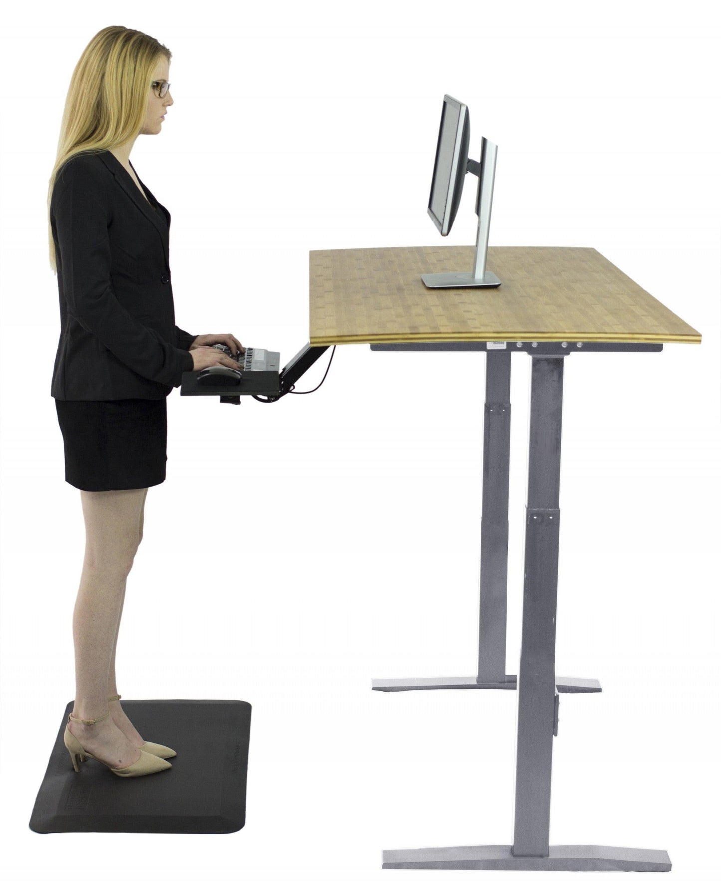 Gray and Natural Bamboo Dual Motor Electric Office Adjustable Computer Desk - AFS