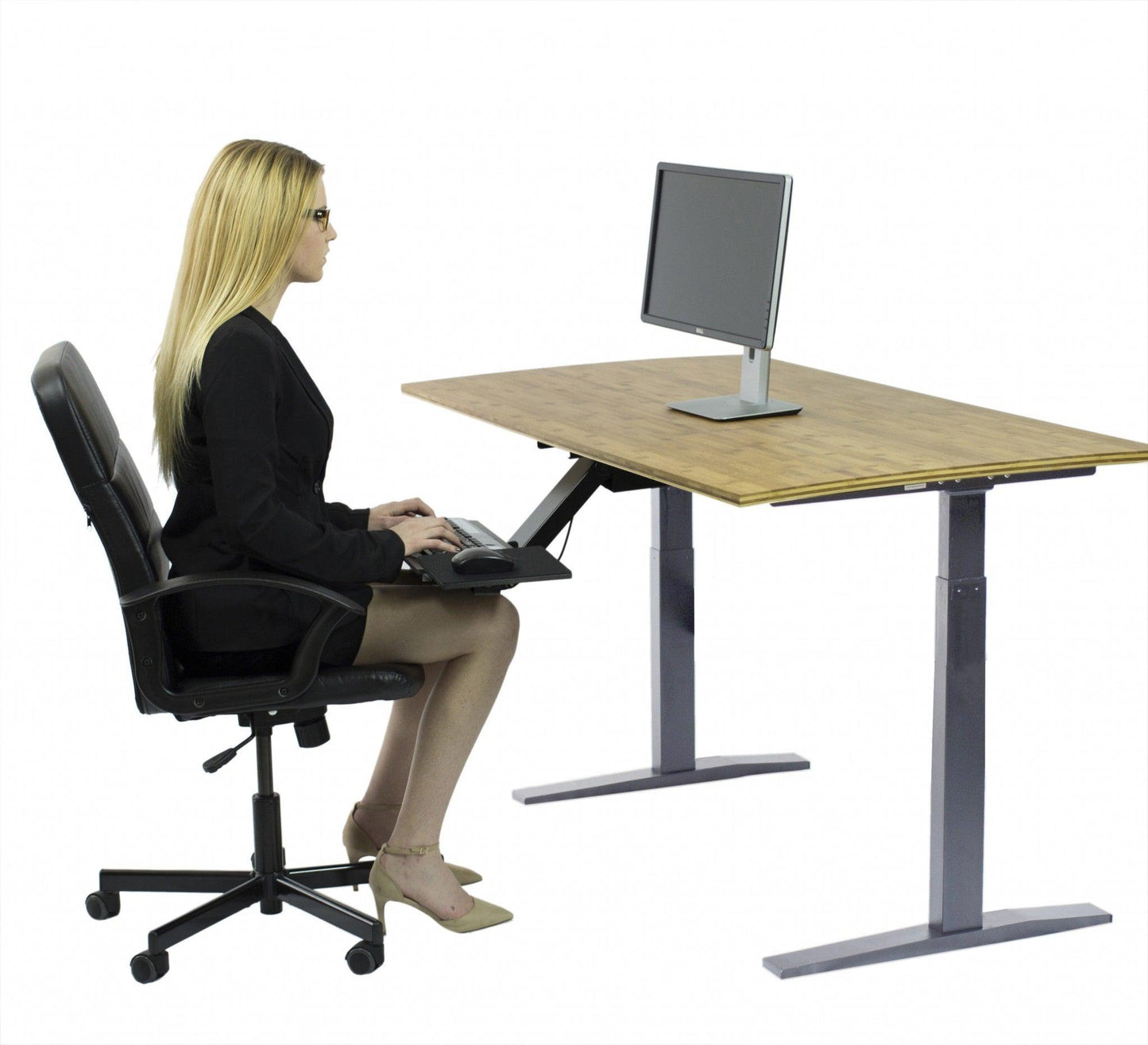 Gray and Natural Bamboo Dual Motor Electric Office Adjustable Computer Desk - AFS