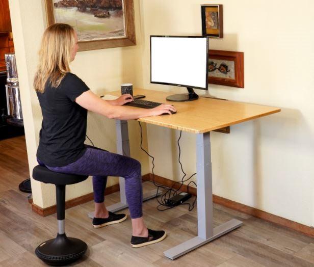 Gray and Natural Bamboo 52" Dual Motor Electric Office Adjustable Computer Desk - AFS