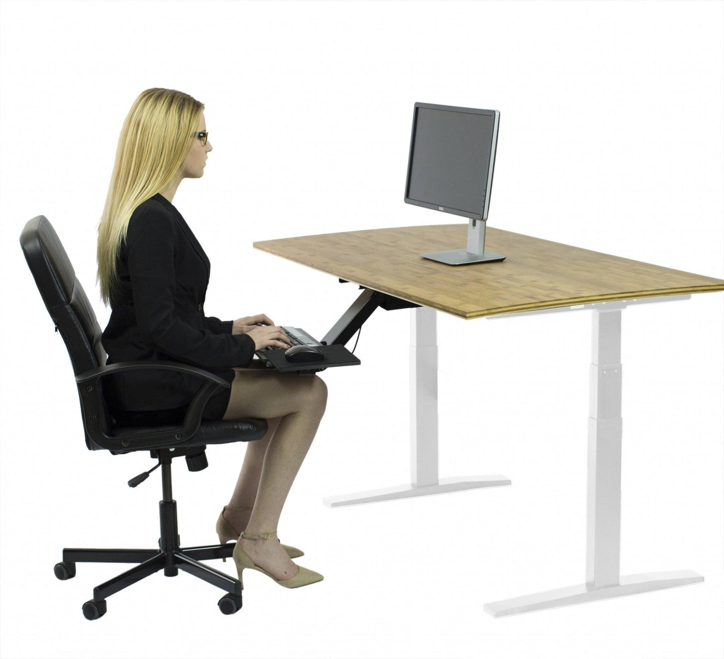 White and Natural Bamboo 52" Dual Motor Electric Office Adjustable Computer Desk - AFS