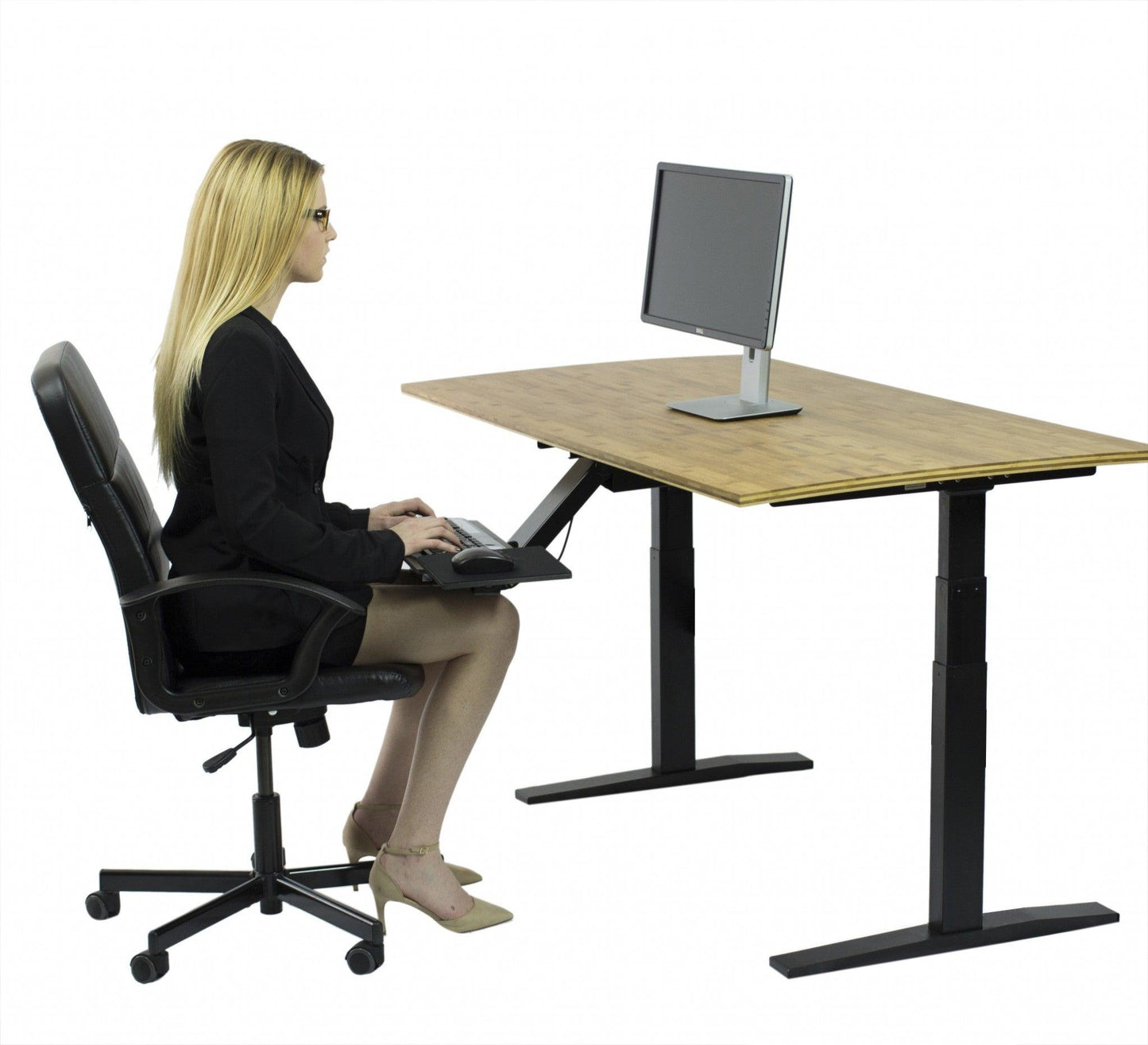 Black and Natural Bamboo 52" Dual Motor Electric Office Adjustable Computer Desk - AFS